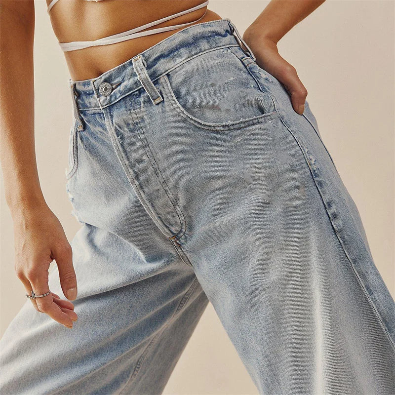 Ivyshape | Women's Stylish Wide Leg Jeans High Waist