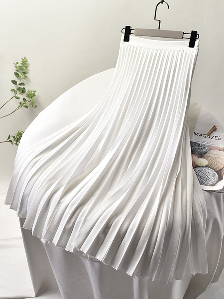 Ivyshape | Brand designer women's elegant chic solid pleated skirt high waist luxury fashion