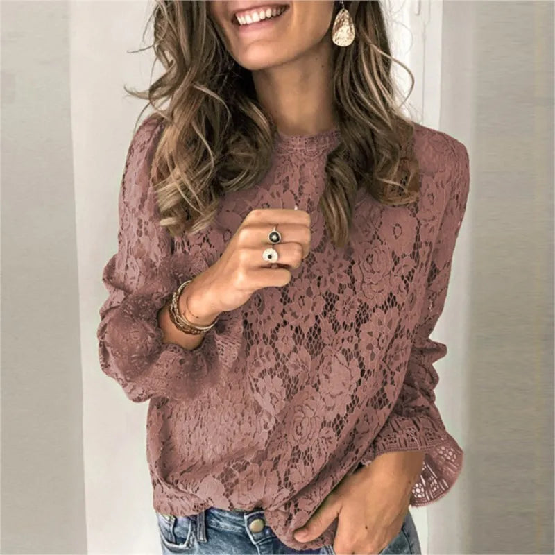 Elegant Flared Sleeve Lace Blouse for Women