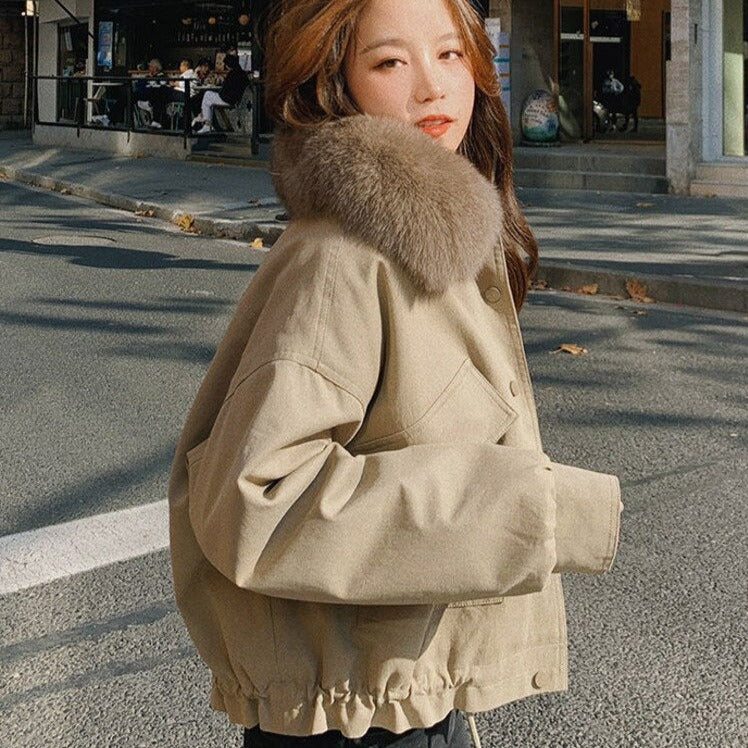 Button-Down Jacket With Faux Fur Collar