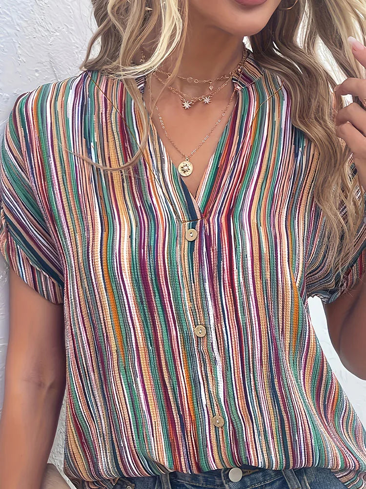 Stylish Striped Half-Sleeve Blouse for Women