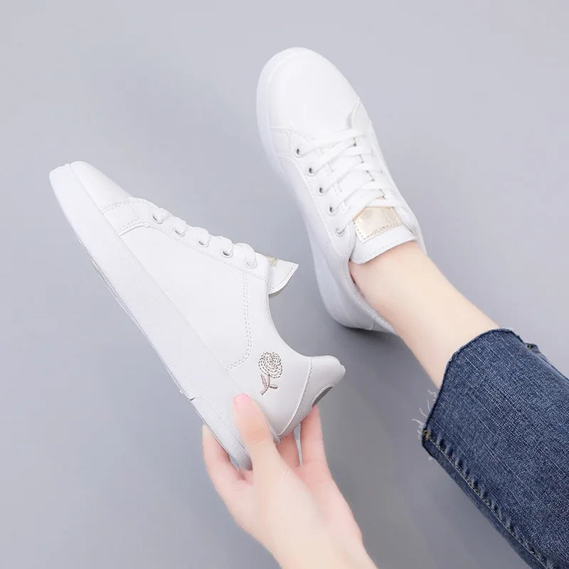 Spring Embroidered Lace-Up Sneakers for Women