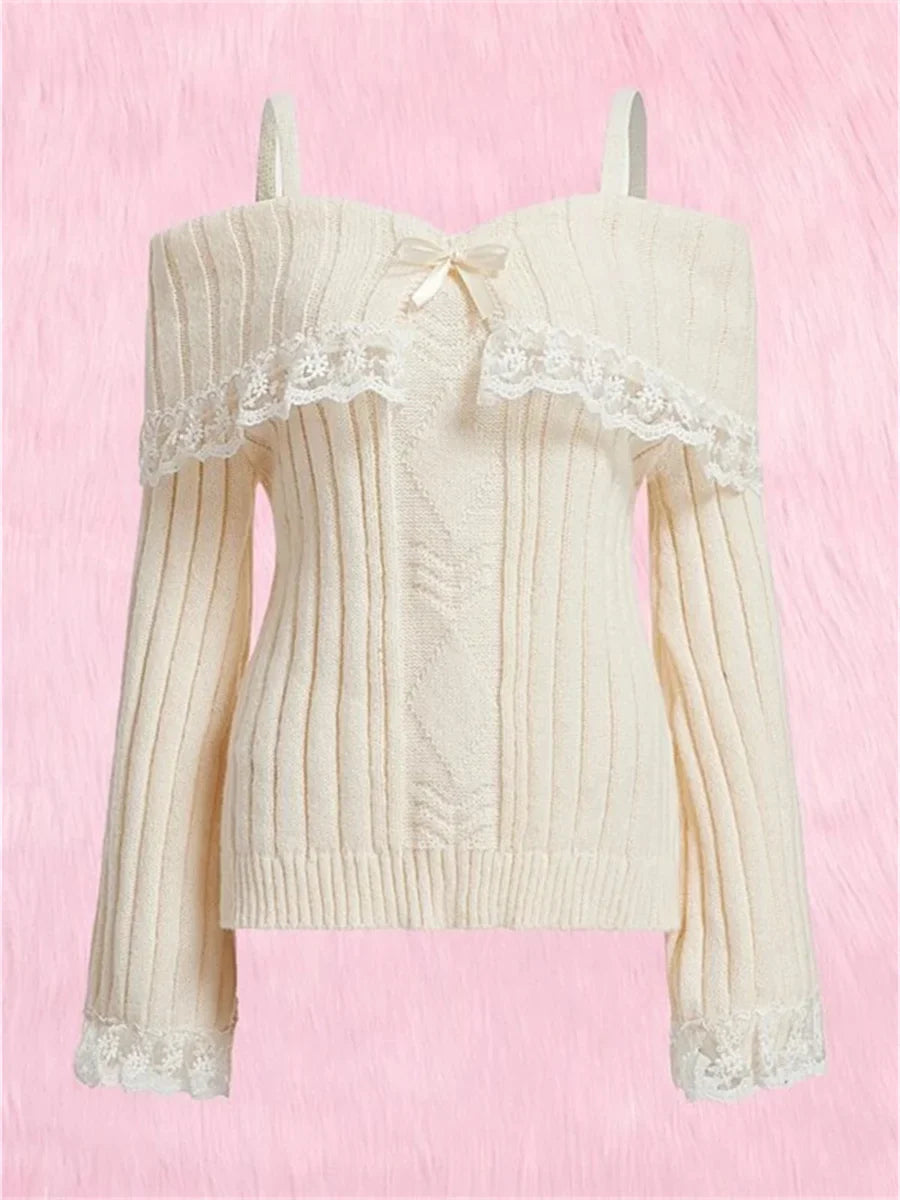 Vintage Off-Shoulder Sweater for Women