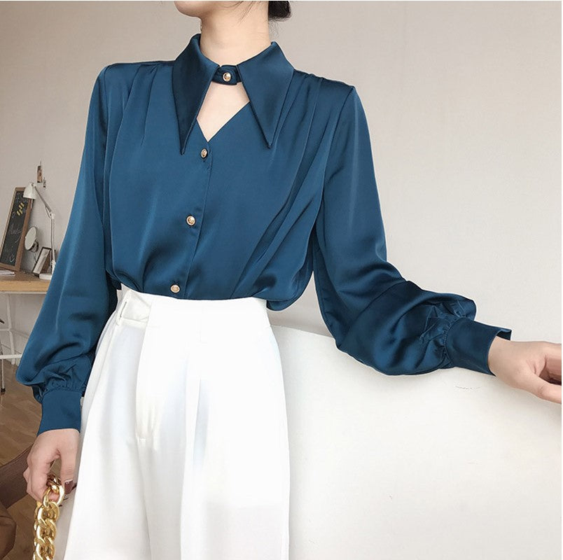 Women's Satin Long-Sleeved Office Blouse