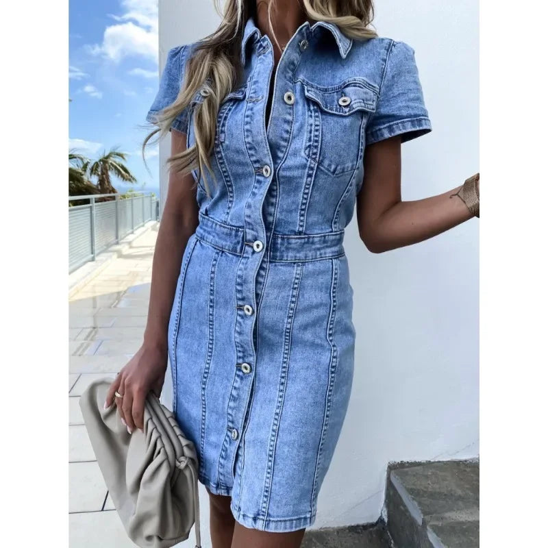 Ivyshape | Ulrike Single-breasted Denim Dress