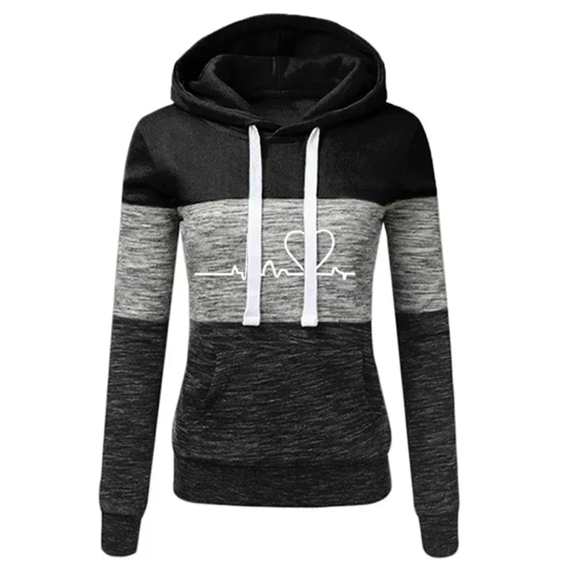 Ivyshape | Slim Fit Hoodie with Heart and Beat Print for Women