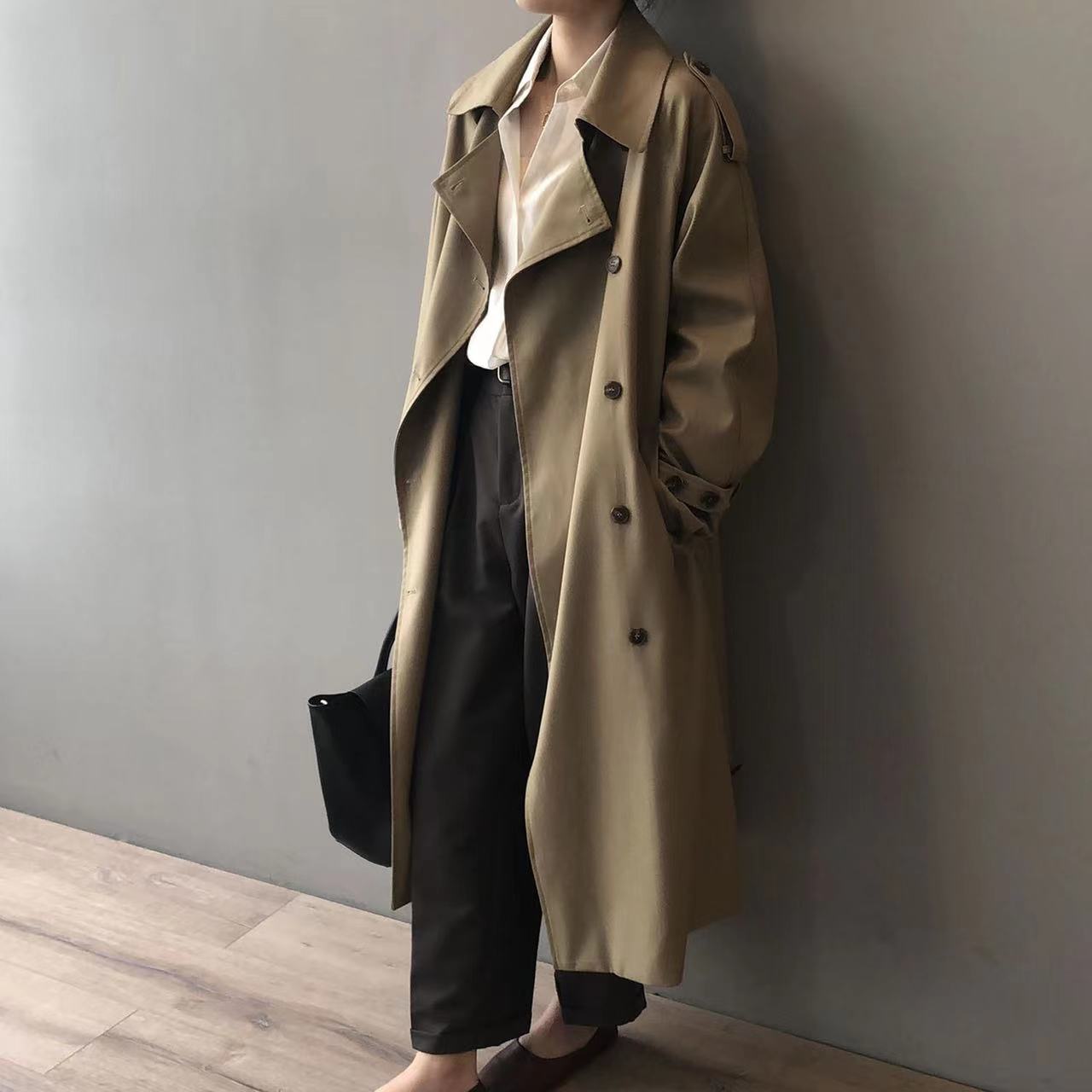 Ivyshape | Oversized Double-Breasted Spring Trench Coat for Women