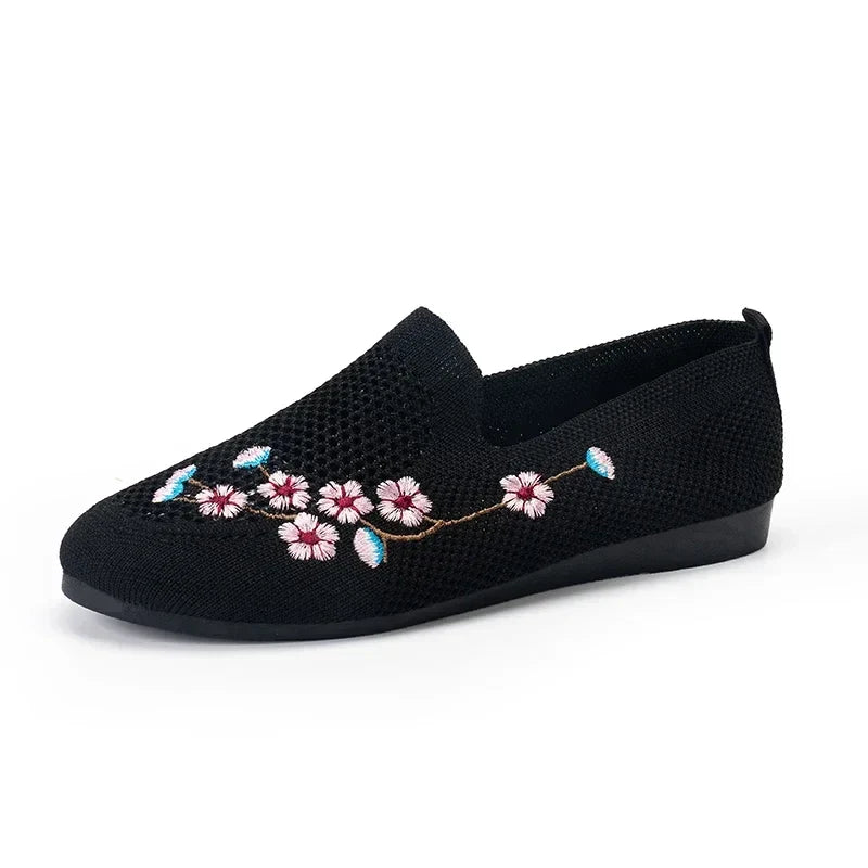 Women's Ethnic Embroidery Mesh Flat Sneakers