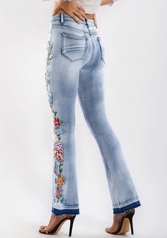 Ivyshape | Women's Side Floral Design Pants Denim