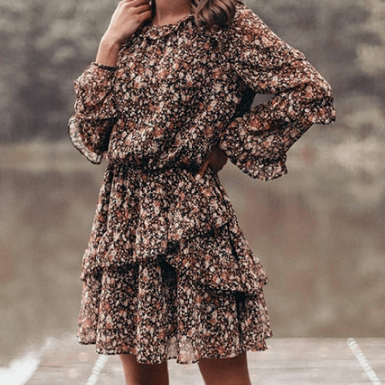 Summer Elegant Layered Mini Dress Brown | Ideal for Summer