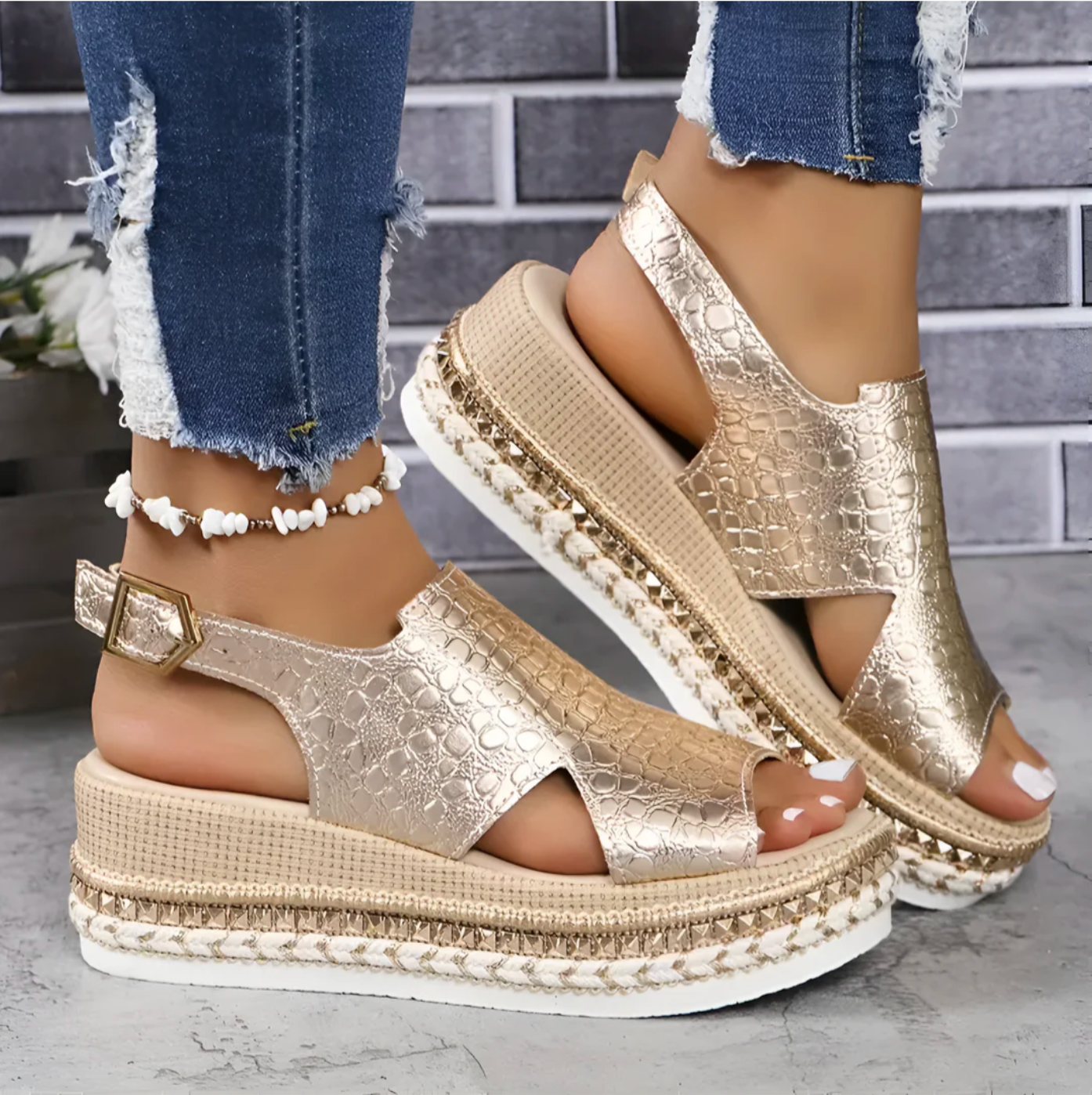 Ivyshape | Women's Elegant Platform Sandals Shimmer