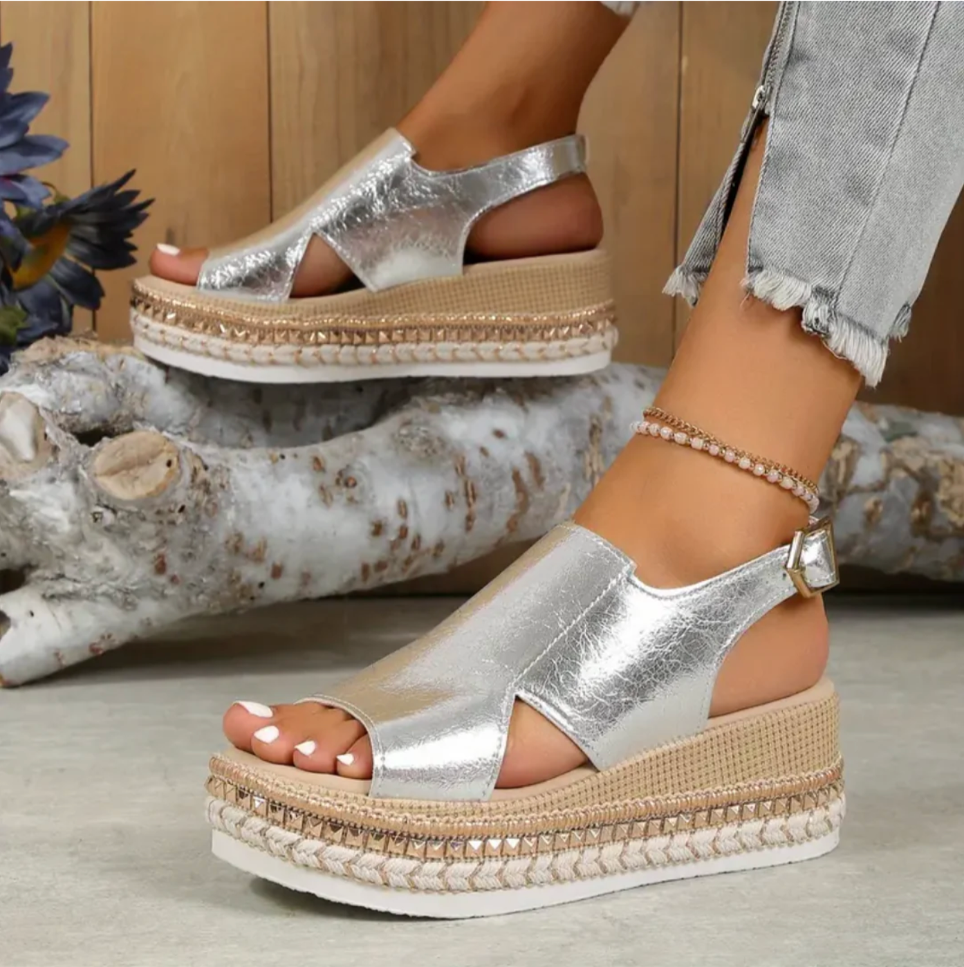 Ivyshape | Women's Elegant Platform Sandals Shimmer