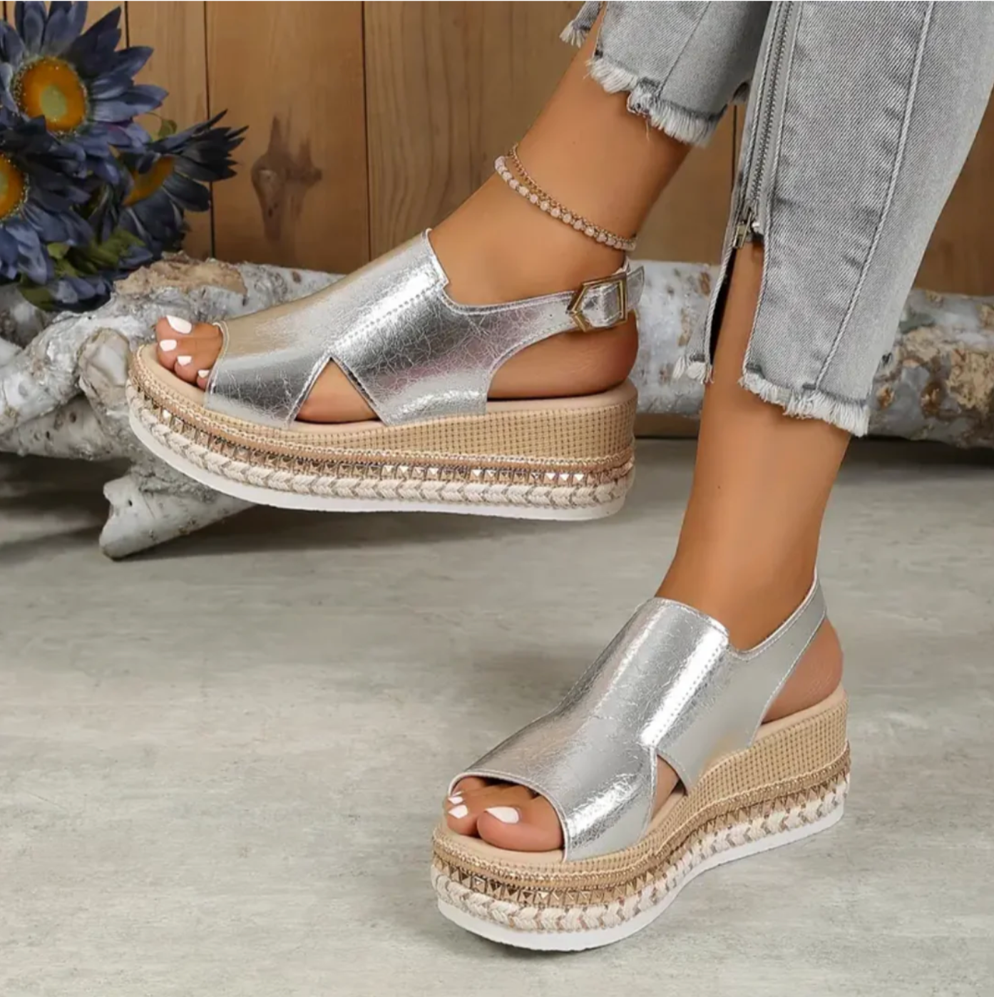 Ivyshape | Women's Elegant Platform Sandals Shimmer