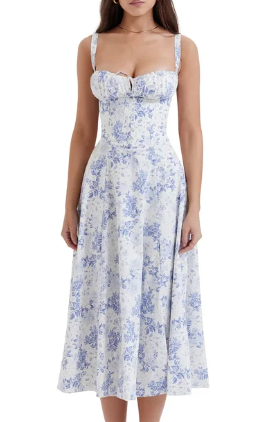 Ivyshape | Mid-High Strapless Bustier Dress with Floral Print for Women