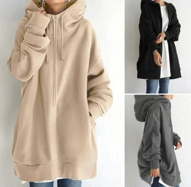 Ivyshape | Oversized Zip Hoodie Jumper for Women