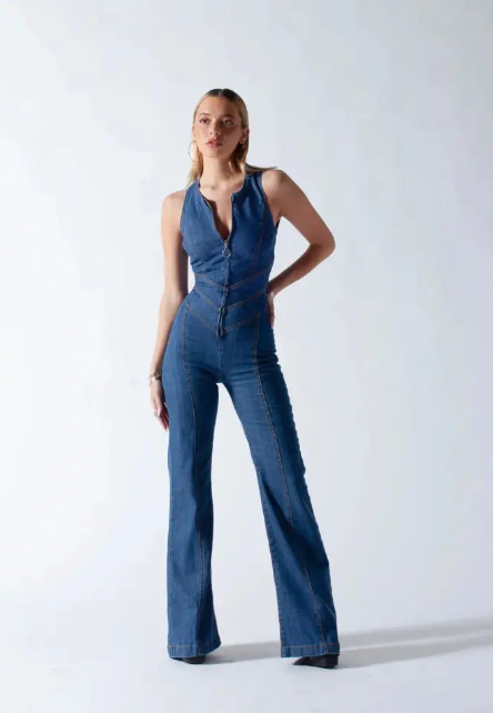 Ivyshape | Women's Stylish Denim Jumpsuit Backless