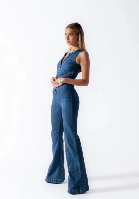 Ivyshape | Women's Stylish Denim Jumpsuit Backless