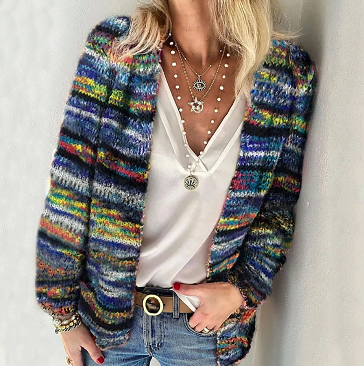 Ivyshape | Colourful Striped Cardigan