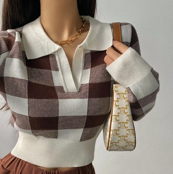 Ivyshape | Plaid Knitted Sweater