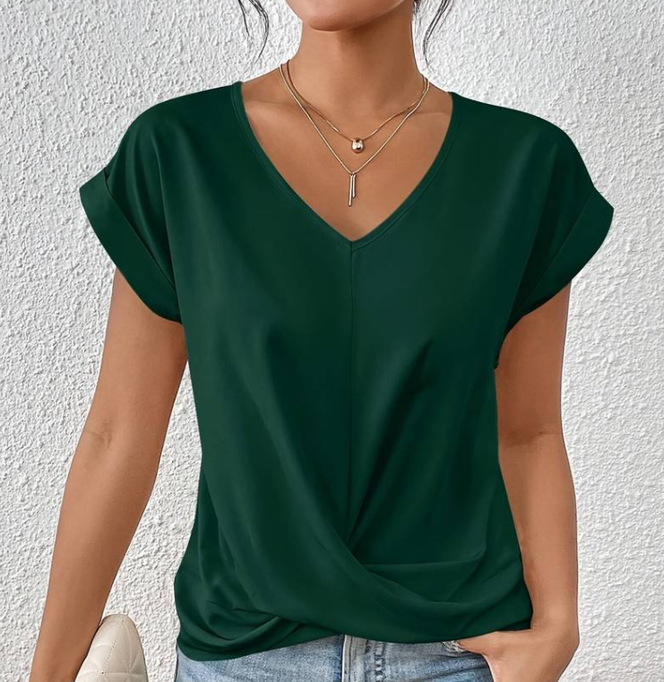 Ivyshape | Women's V-Neck Blouse Short Sleeves