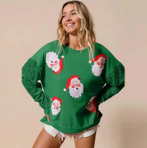 Ivyshape | Ladies Santa Claus Print Festive and Comfortable Sweater