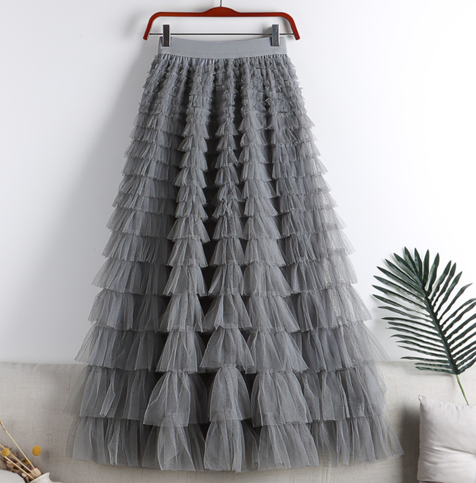 Elegant Vintage Tulle Long Skirt