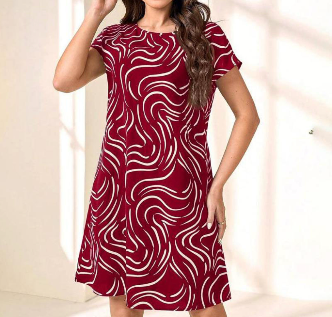 Ivyshape | Women's Round Neck Dress Red