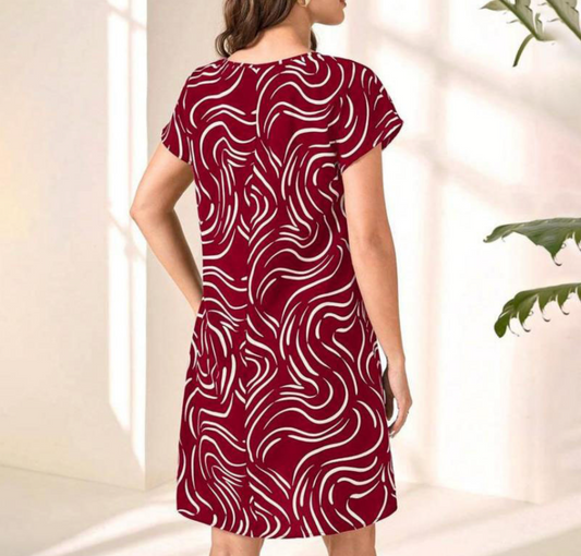 Ivyshape | Women's Round Neck Dress Red