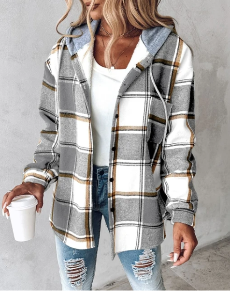 Ivyshape | Warm Plaid Jacket with Hood