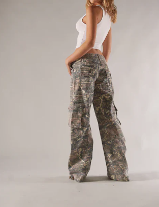 Ivyshape | Low waisted cargo pants brown camo