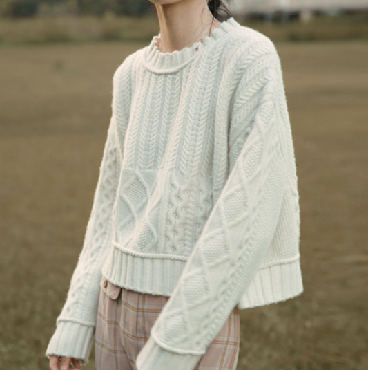 Patterned Cashmere Sweater With Round Collar