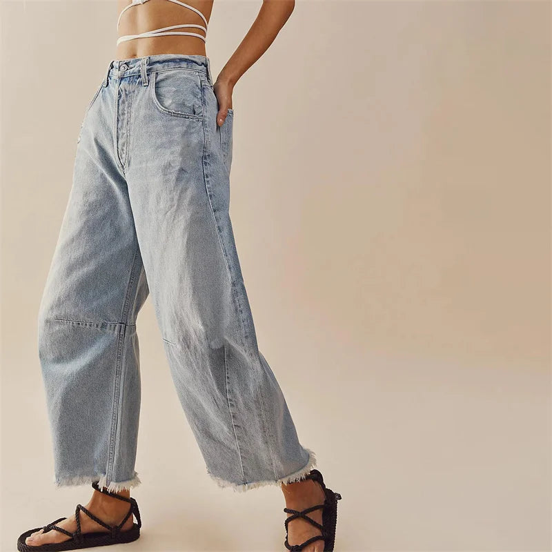 Ivyshape | Women's Stylish Wide Leg Jeans High Waist