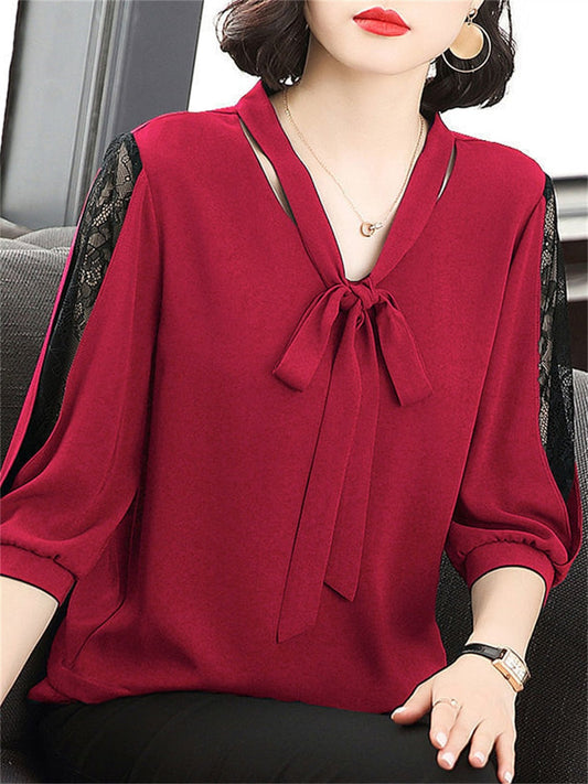 Ivyshape | Women's Elegant Bow Blouse Long Sleeve