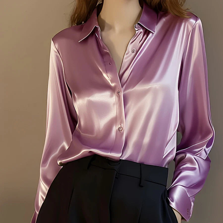 Elegant Satin Long-Sleeved Blouse for Women