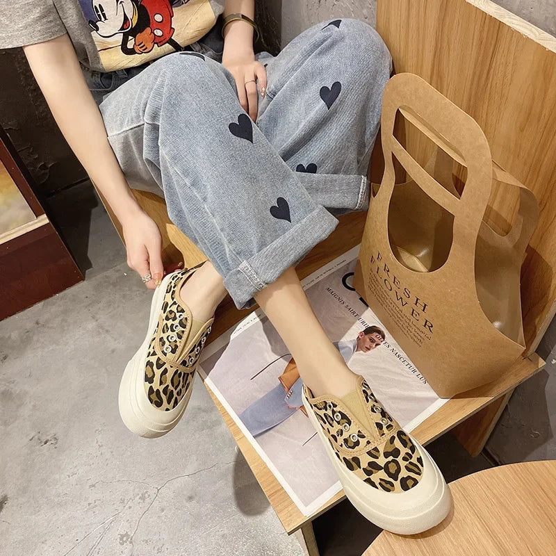 Leopard Print Slip-on Canvas Loafers for Women