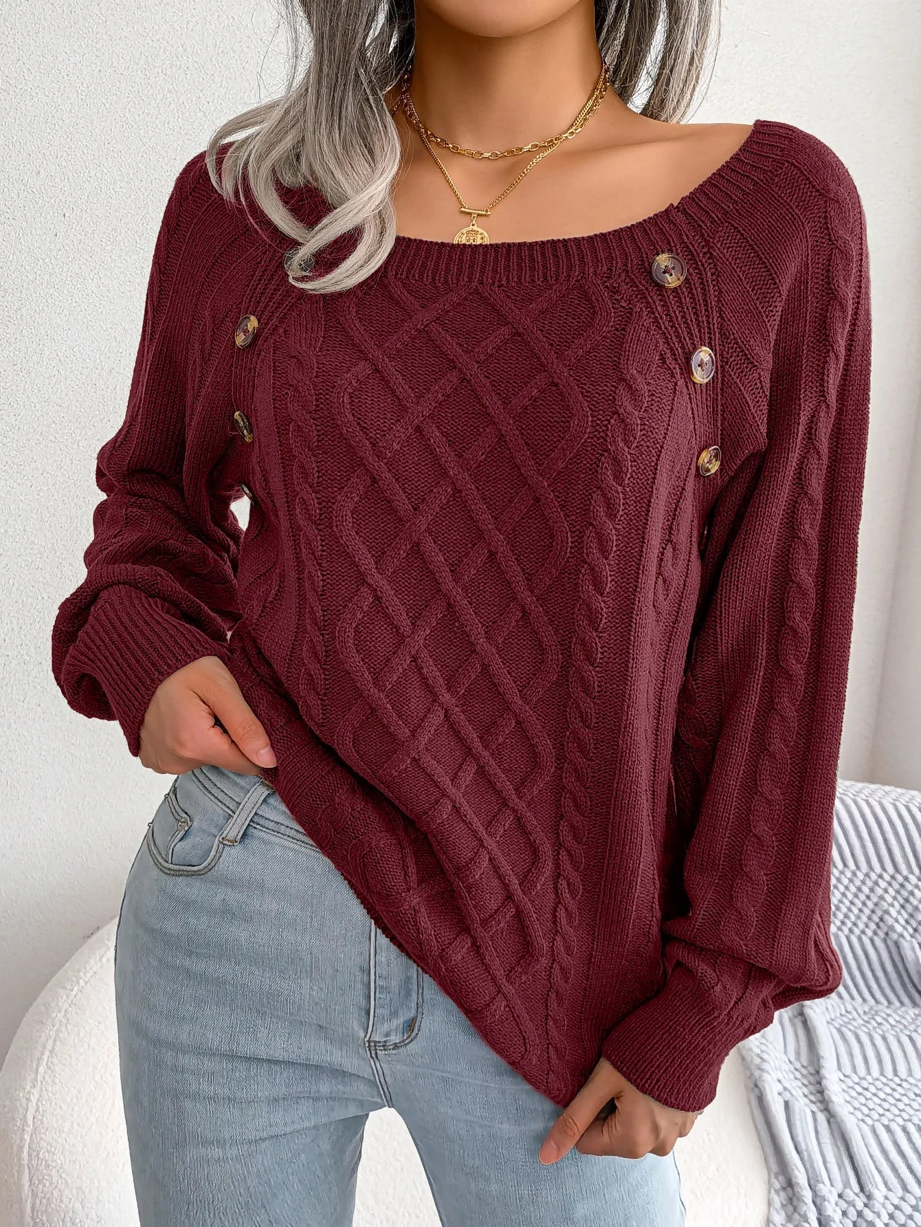 Ivyshape | Warm Buttoned Knit Top