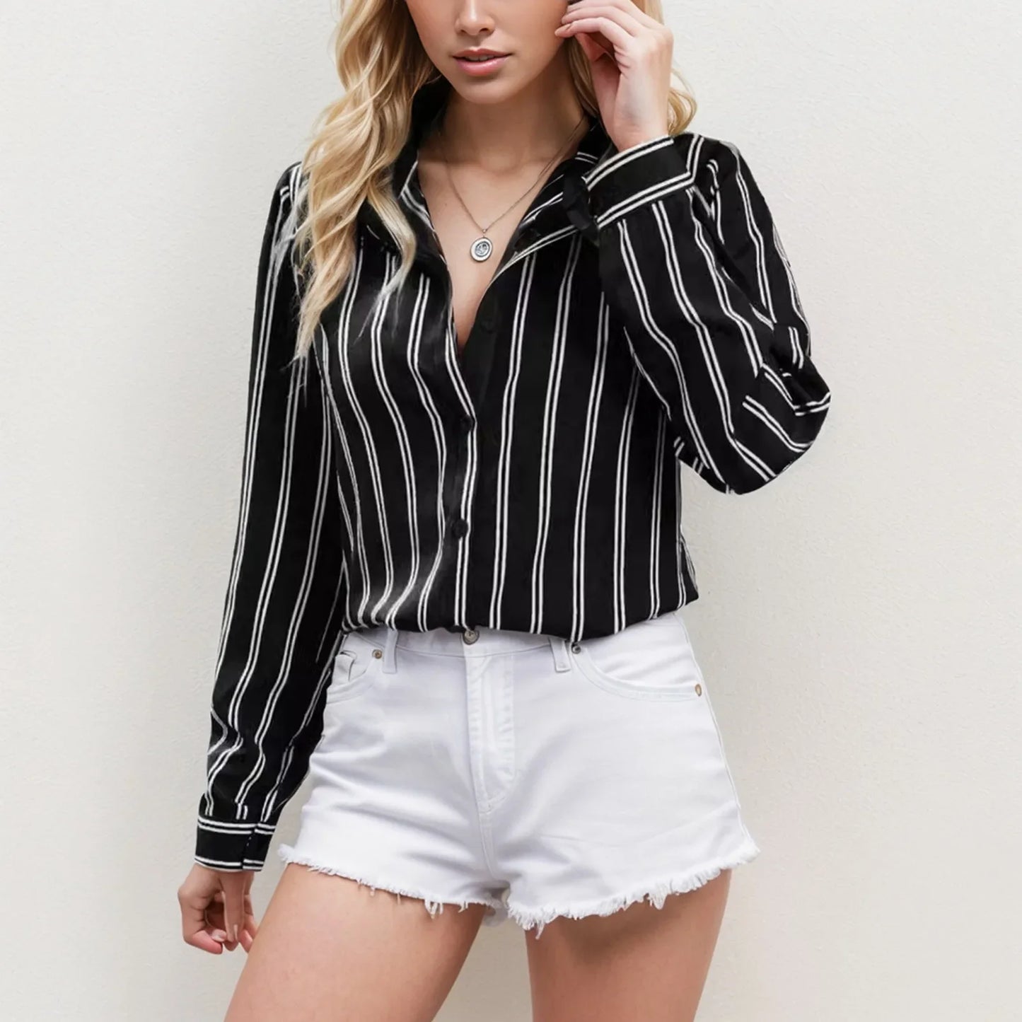 Chic Striped Long-Sleeved Shirt for Women