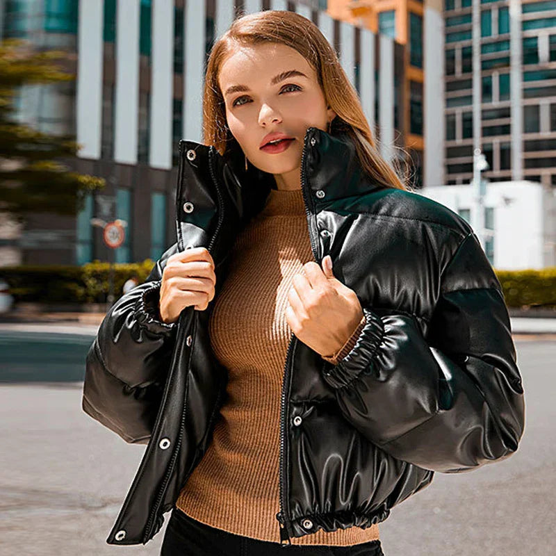 Ivyshape | Padded Leather Jacket for Women