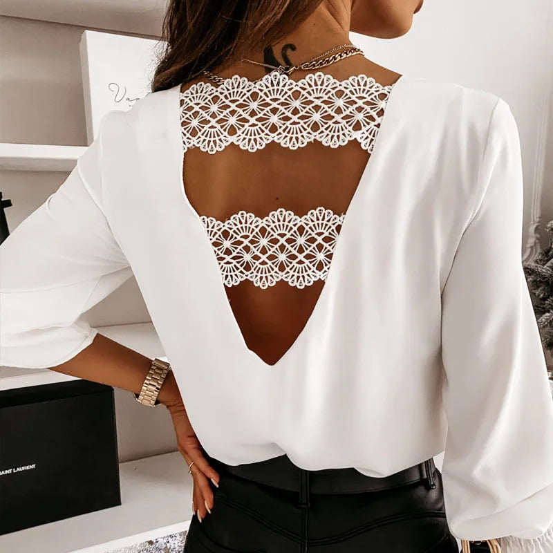 Elegant Lace V-Neck Blouse for Women