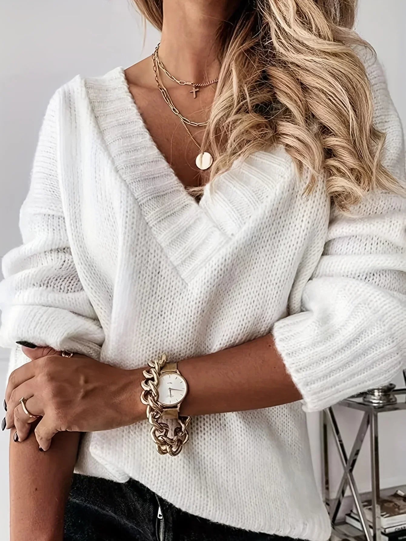 Ivyshape | V-Neck Casual Long Sleeve Sweater