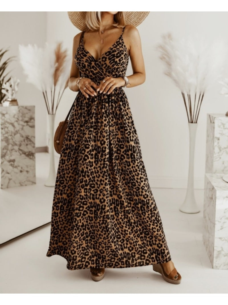 Ivyshape | Leopard Print Spaghetti Strap Maxi Dress