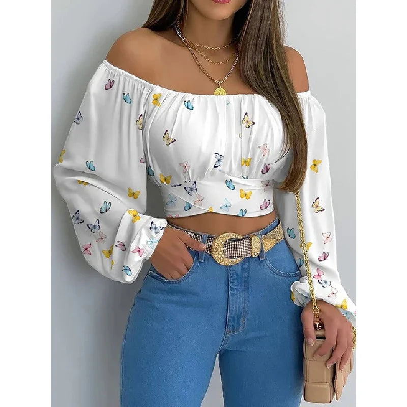 Elegant Off-Shoulder Bow Cropped Top for Women