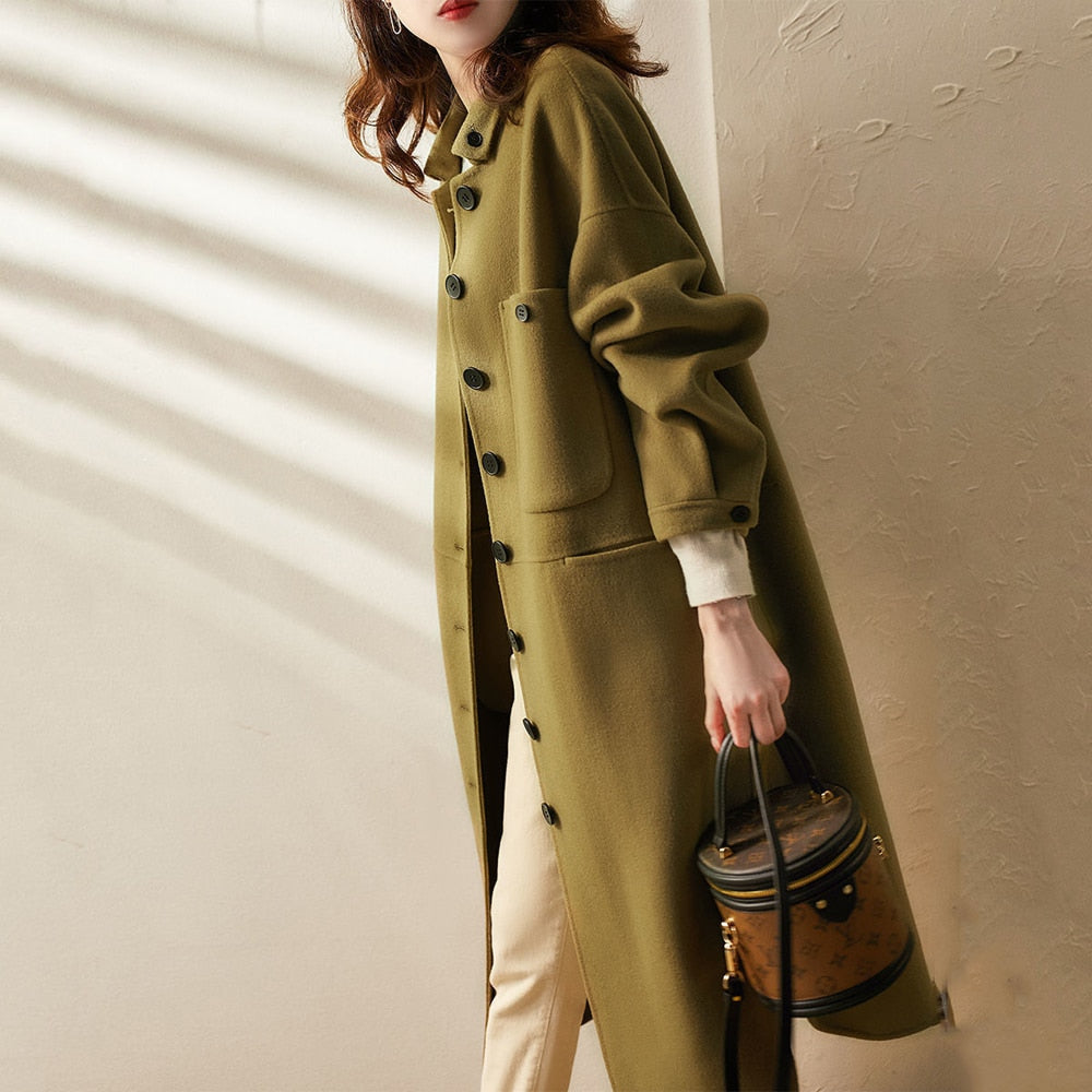 Button-Down Wool Coat With Turn-Down Collar