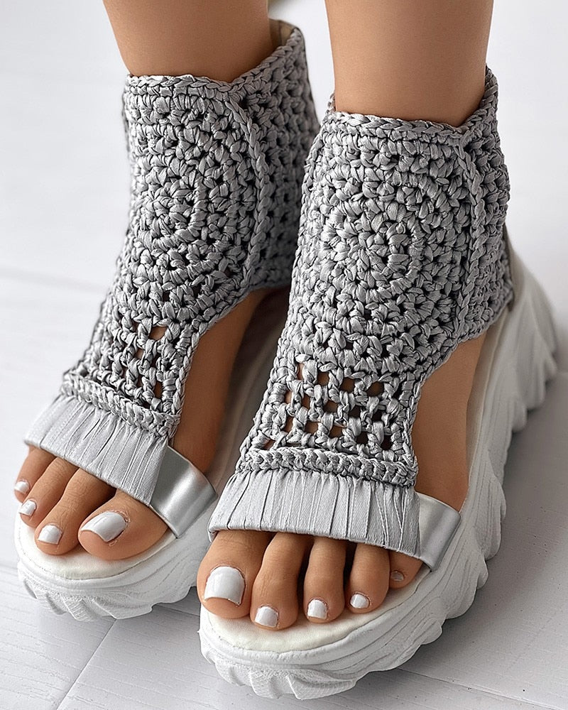 Ivyshape | Women's Crochet Wedge Sandals Stylish