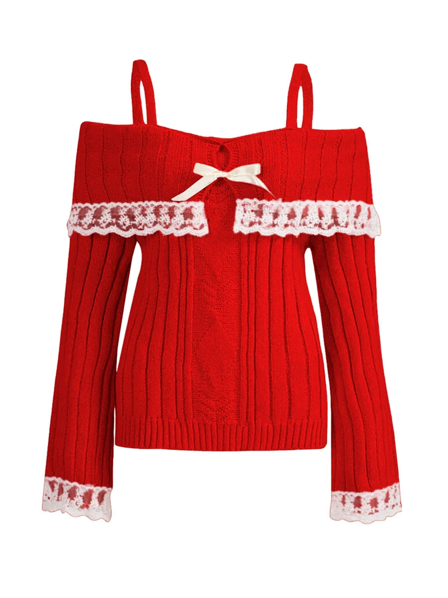 Vintage Off-Shoulder Sweater for Women