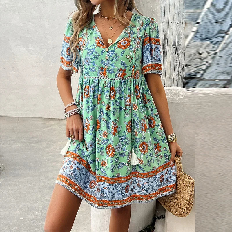 Summer Casual Midi Dress with V-Neckline | Perfect for Casual Days