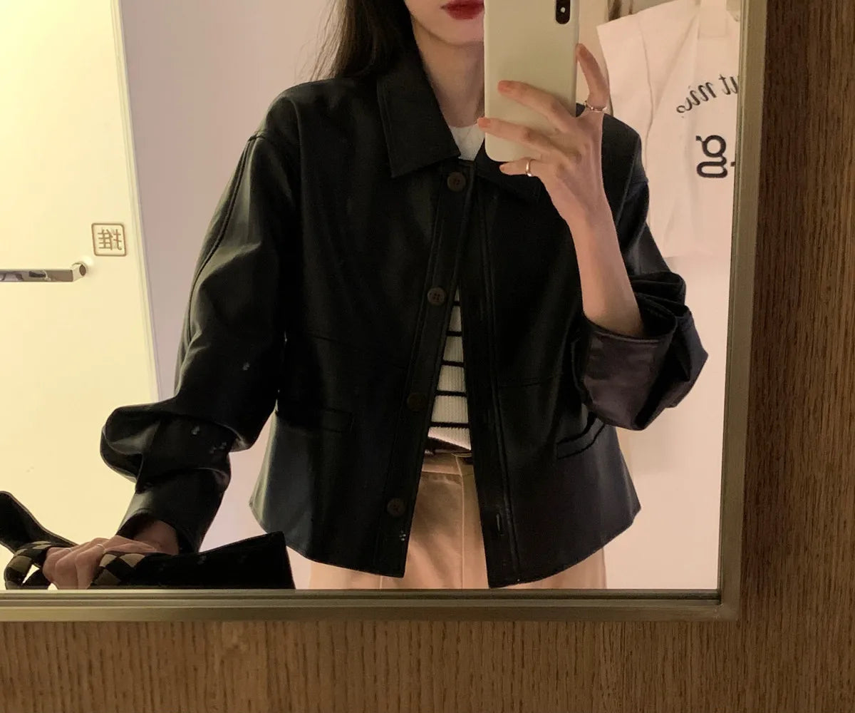 Cropped Faux Leather Jacket