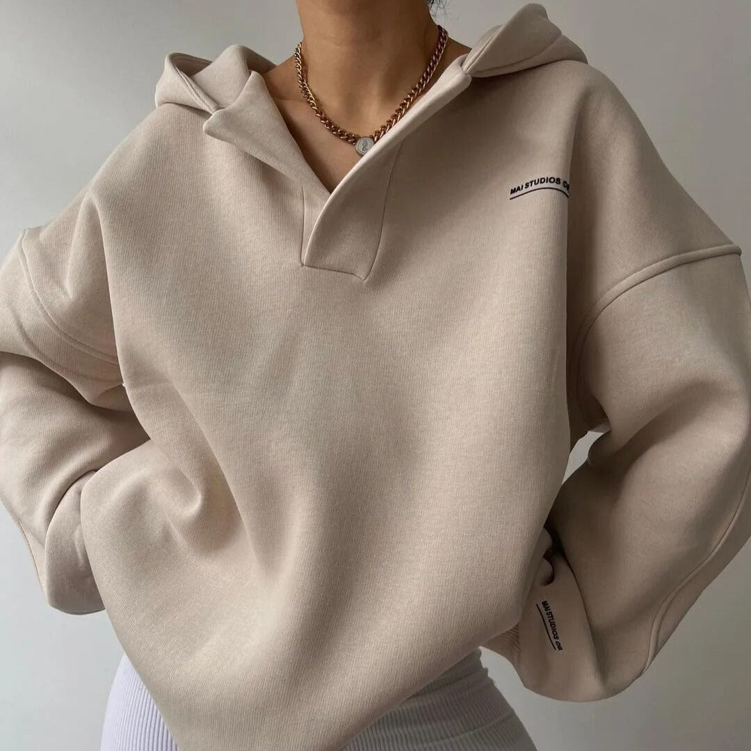 Ivyshape | Sweatshirt Elegance with V-Neckline