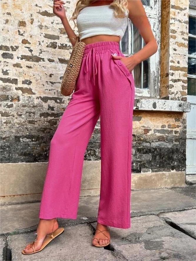 Ivyshape | Women's Stylish Wide Leg Trousers Linen