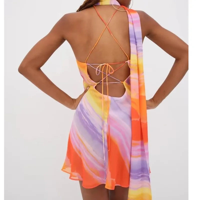 Summer Elegant Backless Mini Dress with Halter Neck | Ideal for Summer